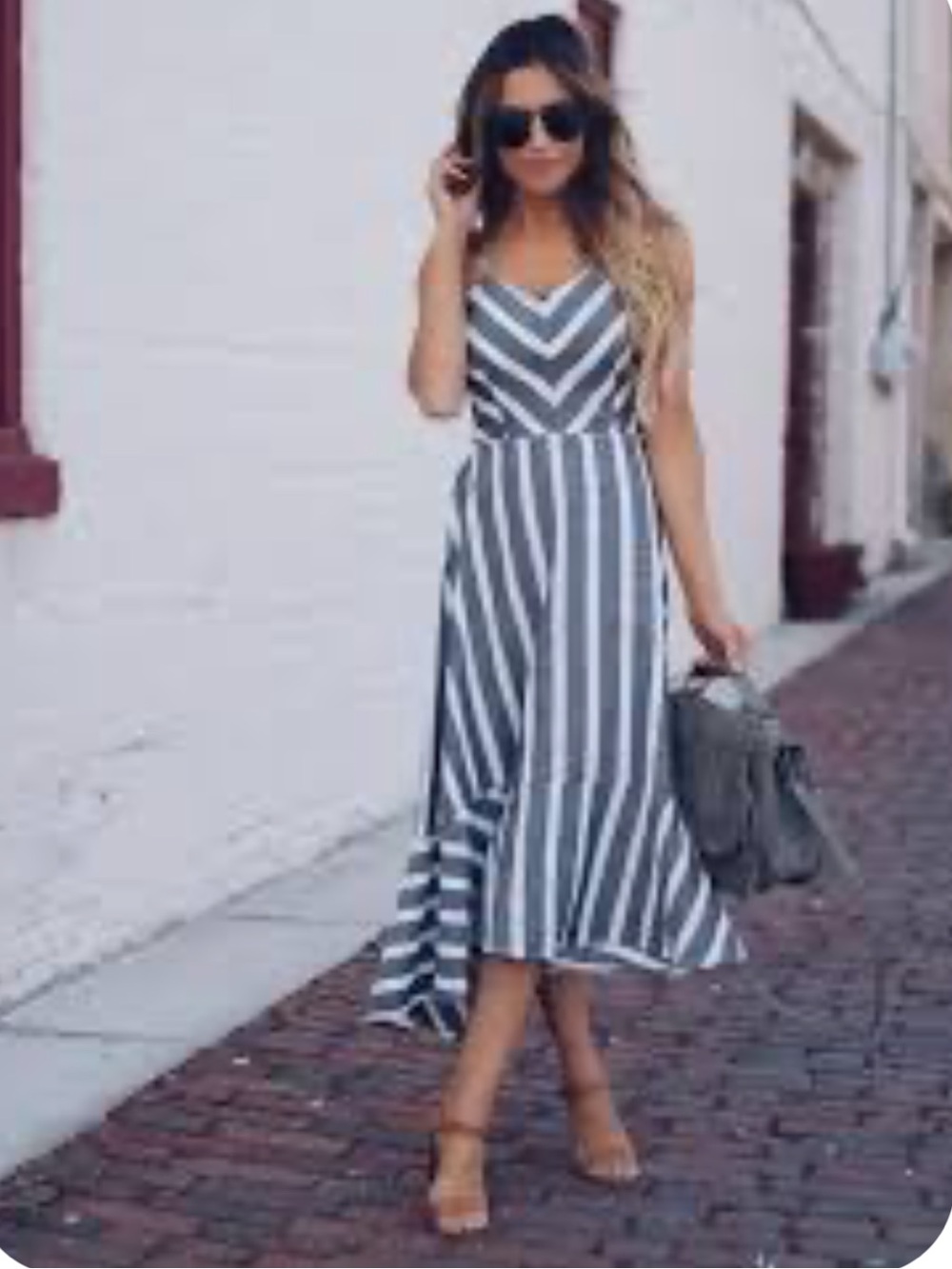 Vernacular Striped High-Low Midi Dress